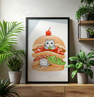 Playful Cats in a Burger with Tomato and Lettuce Topped with a Cherry - Mi tienda