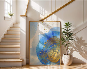 Abstract Watercolor Art with Gold Accents and Circular Pattern Design - Mi tienda
