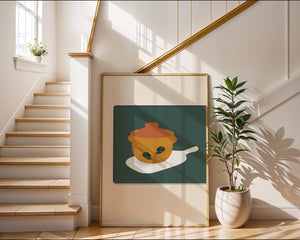 Orange Pot with Green Leaf Design on Cutting Board - Mi tienda