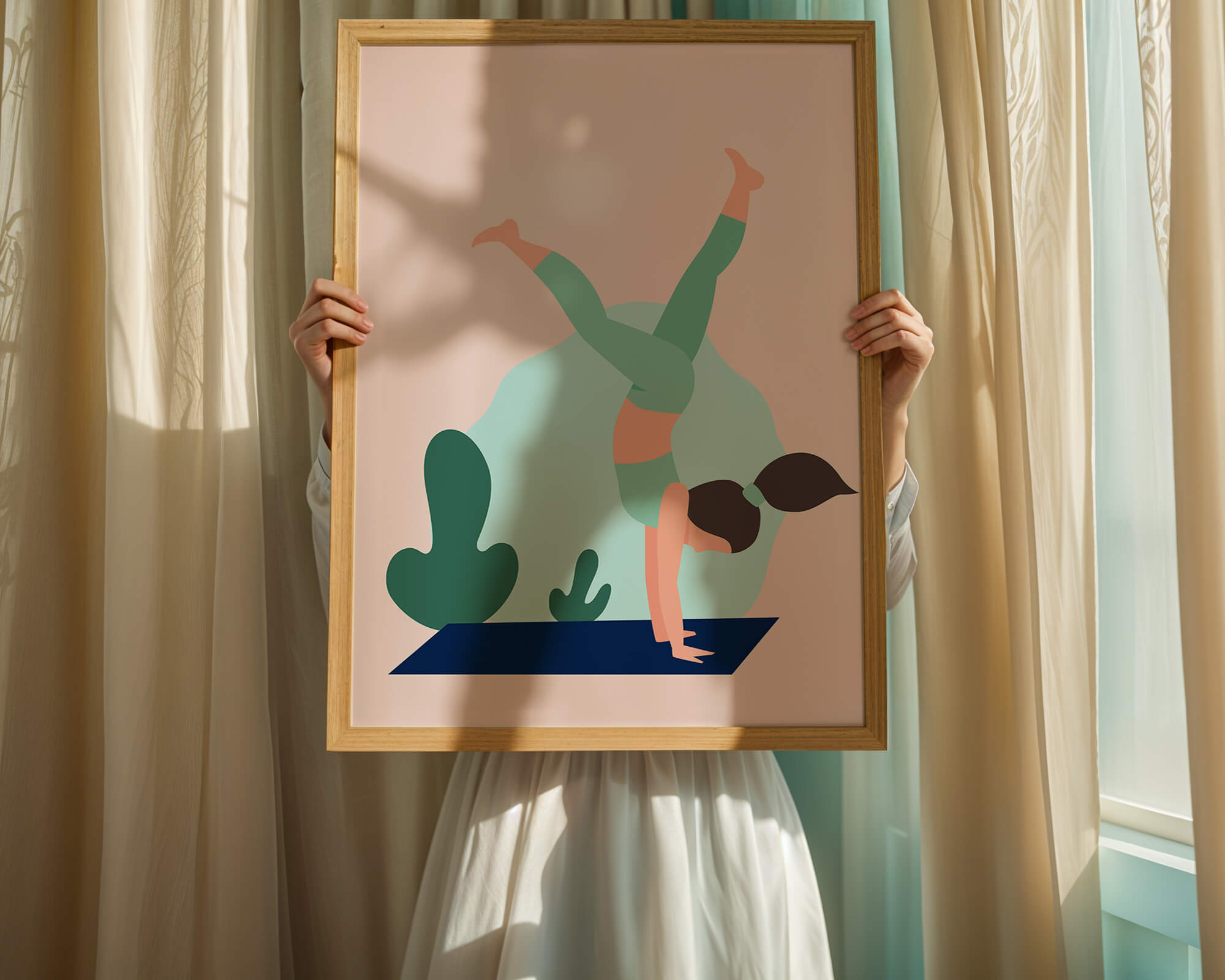Illustration of a woman practicing yoga handstand pose