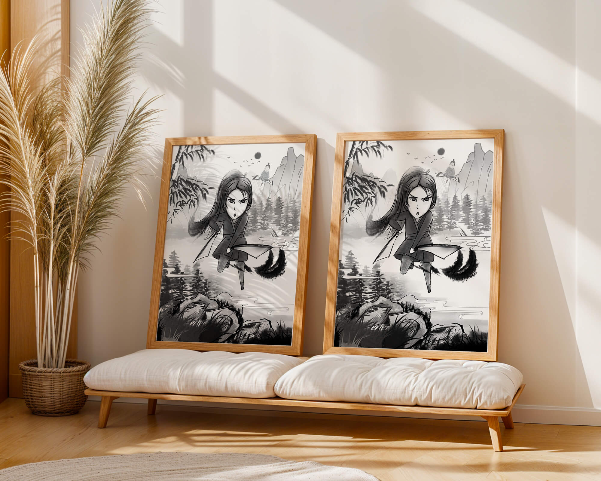 Warrior In A Mystical Landscape With Mountains And Rivers