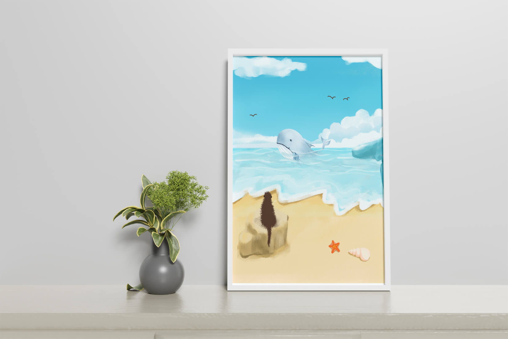 Ocean View with Whale and Beach Elements