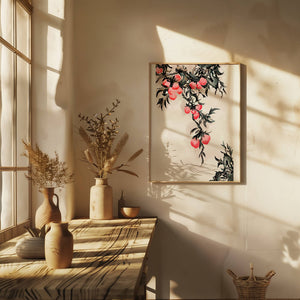 Watercolor Floral Illustration with Red Berries on Branch - Mi tienda