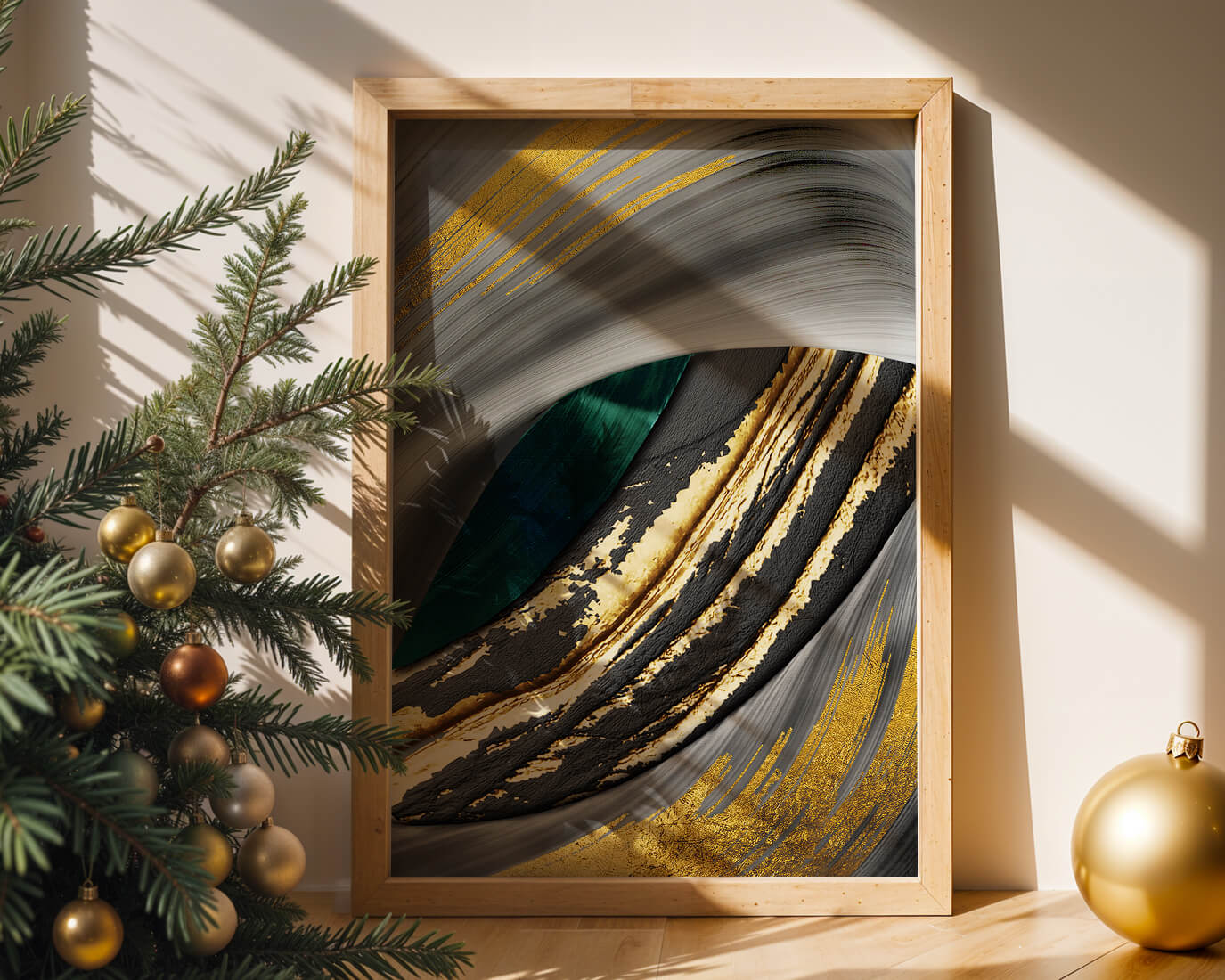 Abstract Brushstrokes with Gold Accents