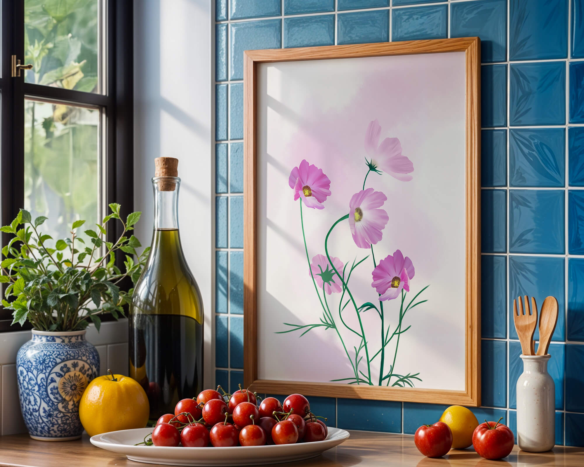 Delicate Pink Cosmos Flowers on Soft Pastel Background