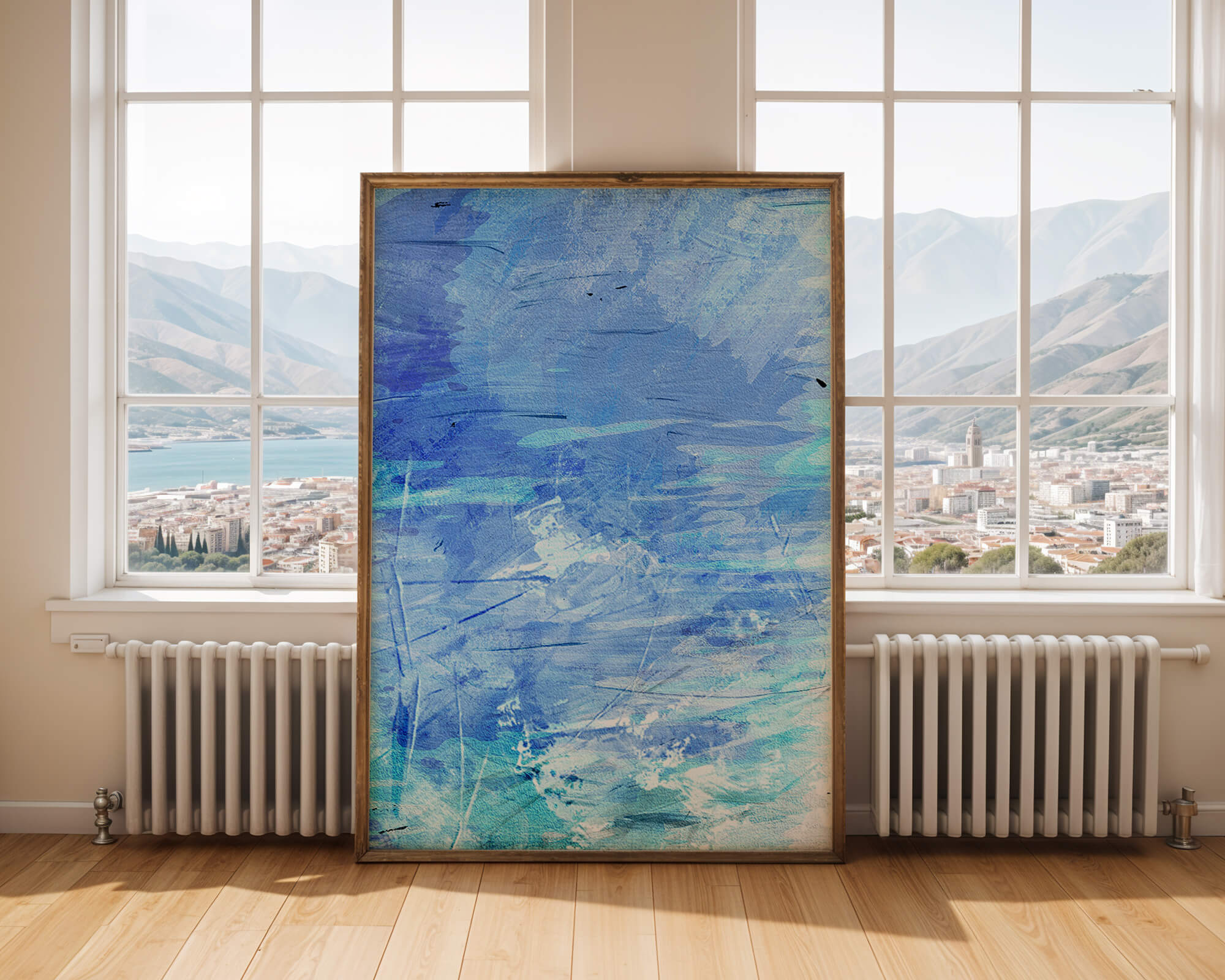 Abstract blue textured watercolor background