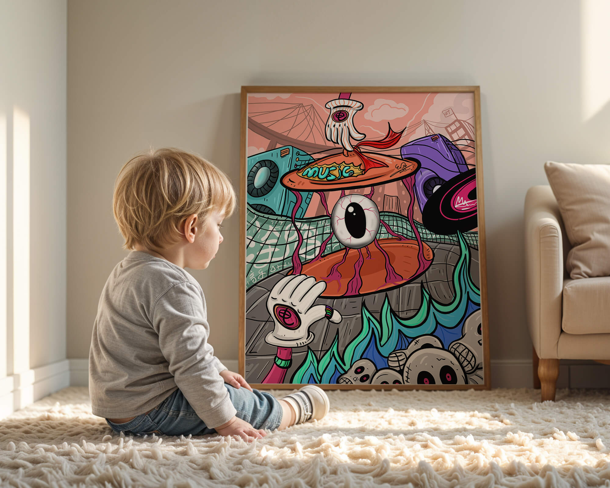 Colorful abstract surrealism illustration featuring vivid eye and surreal elements