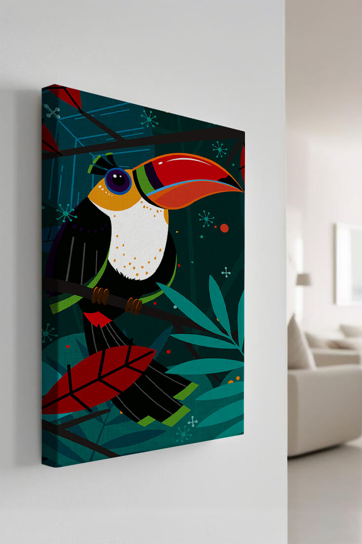 Toucan in Vibrant Jungle Setting with Abstract Elements