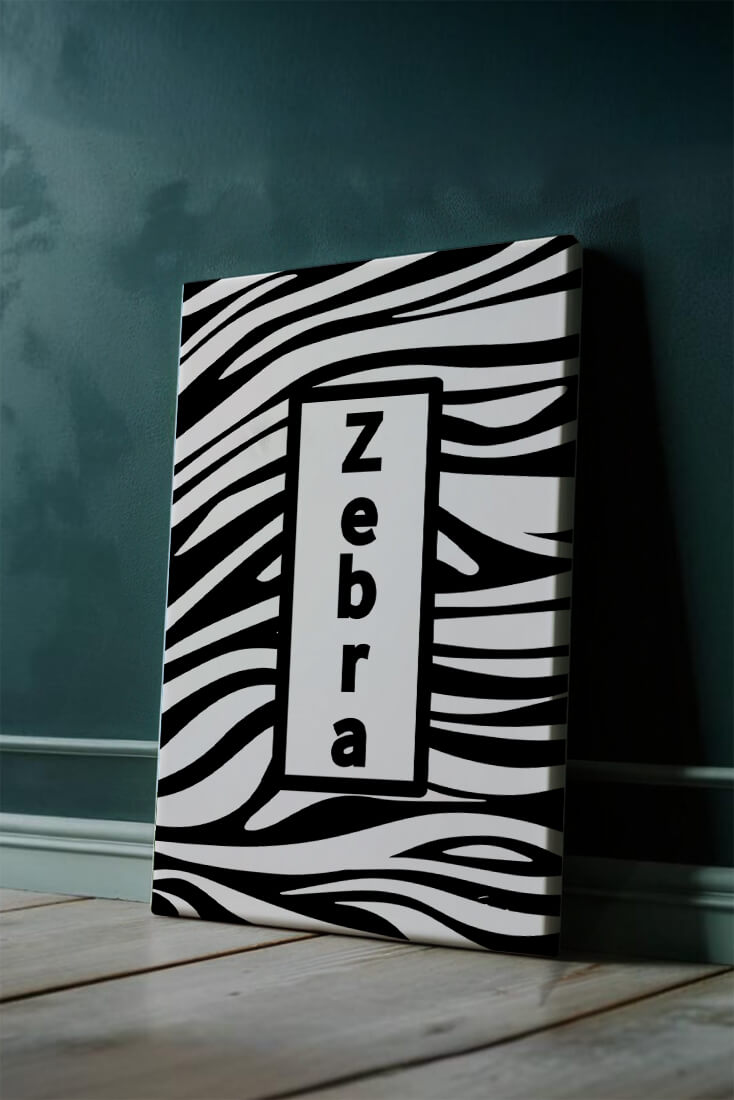 Diseño elegante de impresión de cebra con acento de texto en negrita