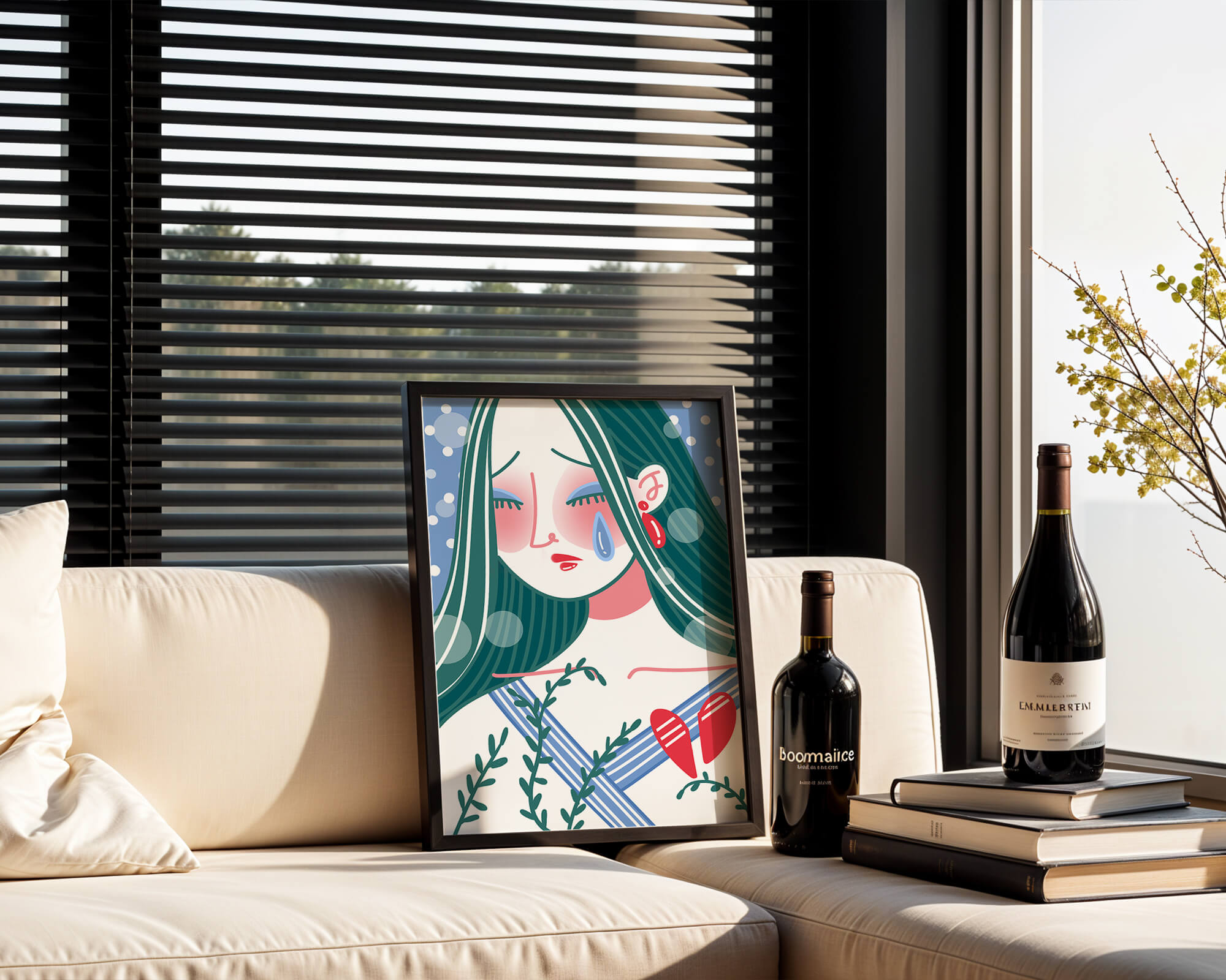 Иллюстрация грустной женщины с разбитым сердцем