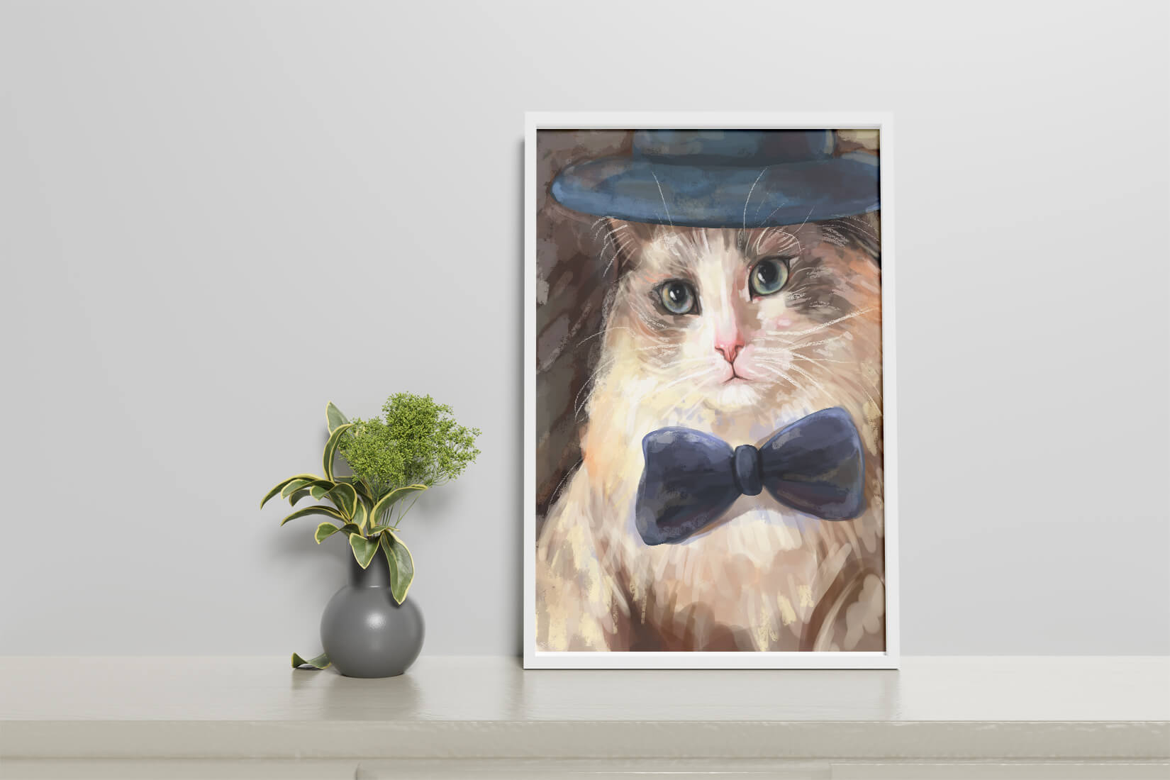 Charming cat in formal attire with hat and bow tie