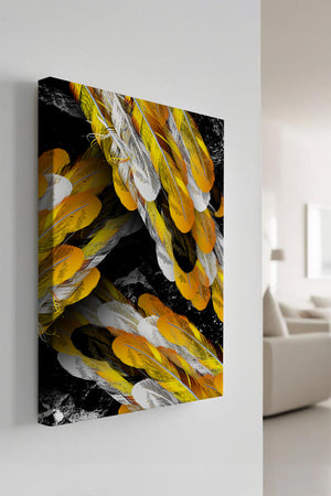 Abstract Composition with Yellow and White Feathers on a Black Background - Mi tienda