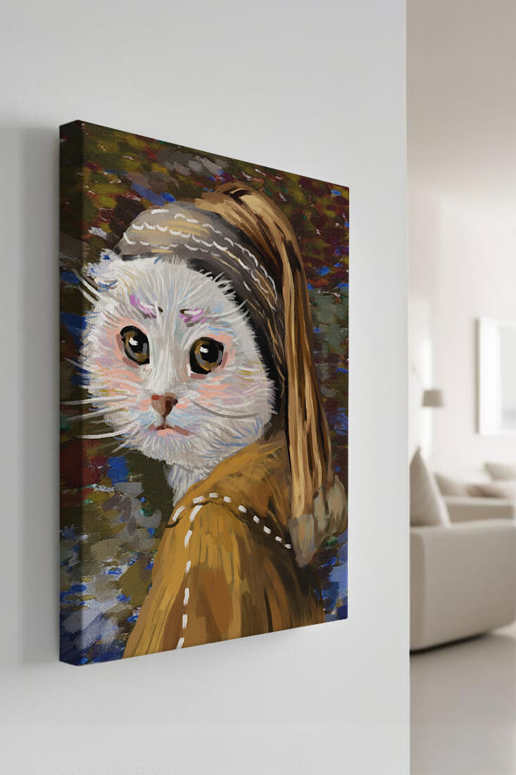 Whimsical cat portrait in a classic style with detailed brushstrokes