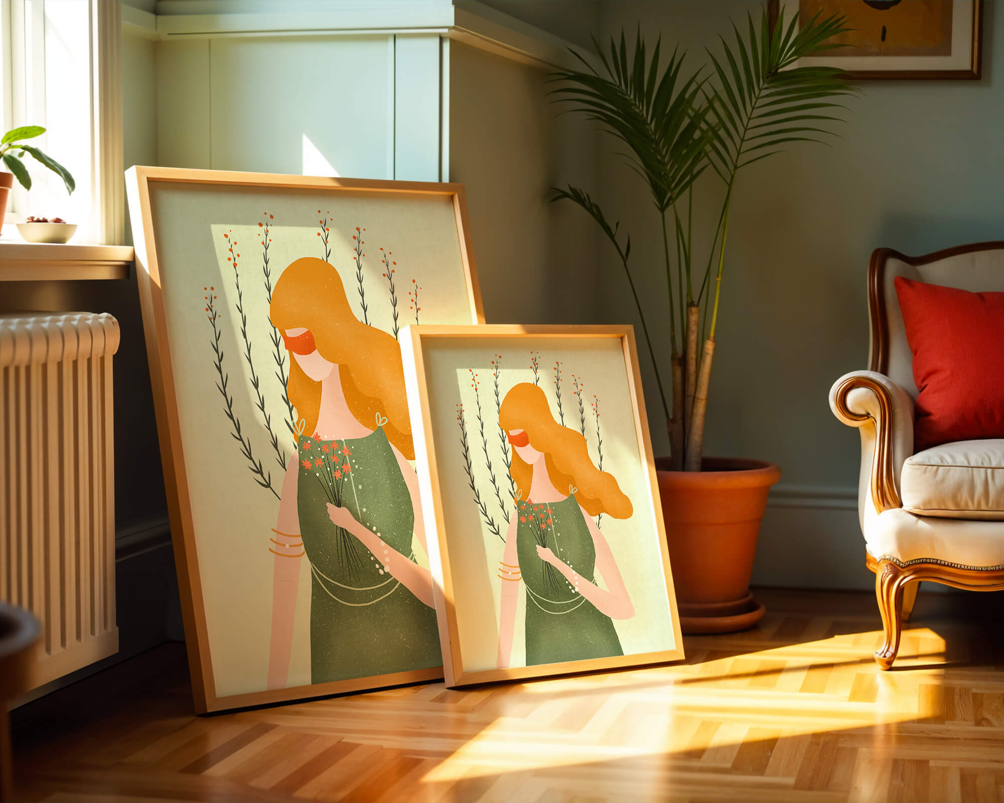 Elegant Woman with Bouquet in a Garden Setting