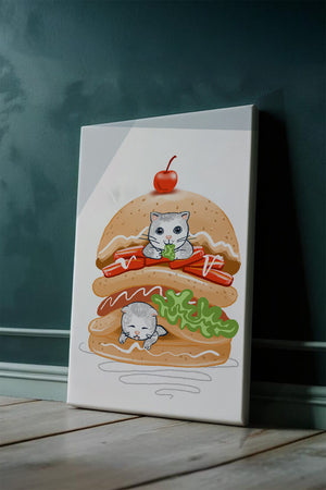 Playful Cats in a Burger with Tomato and Lettuce Topped with a Cherry - Mi tienda