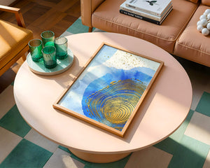 Abstract Watercolor Art with Gold Accents and Circular Pattern Design - Mi tienda