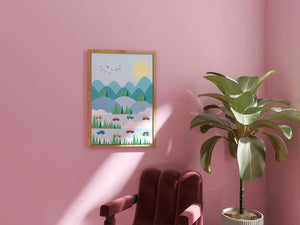 Colorful Landscape with Cars on Mountainous Road and Sunlit Sky - Mi tienda