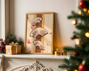 Elegant Japanese Fans with Cherry Blossom Design on Textured Background - Mi tienda