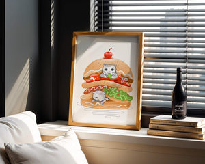 Playful Cats in a Burger with Tomato and Lettuce Topped with a Cherry - Mi tienda