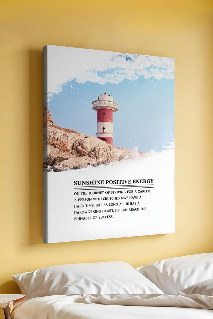 Faro inspirador con texto motivacional y fondo de cielo