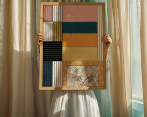 Geometric Abstract Art with Textured Blocks and Gold Accents - Mi tienda