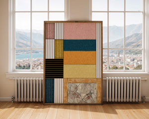 Geometric Abstract Art with Textured Blocks and Gold Accents - Mi tienda