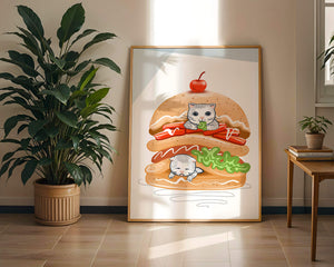 Playful Cats in a Burger with Tomato and Lettuce Topped with a Cherry - Mi tienda