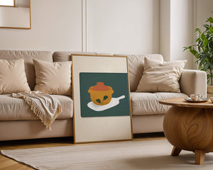 Orange Pot with Green Leaf Design on Cutting Board - Mi tienda
