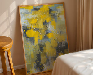Abstract Yellow and Gray Geometric Art with Textured Patterns - Mi tienda