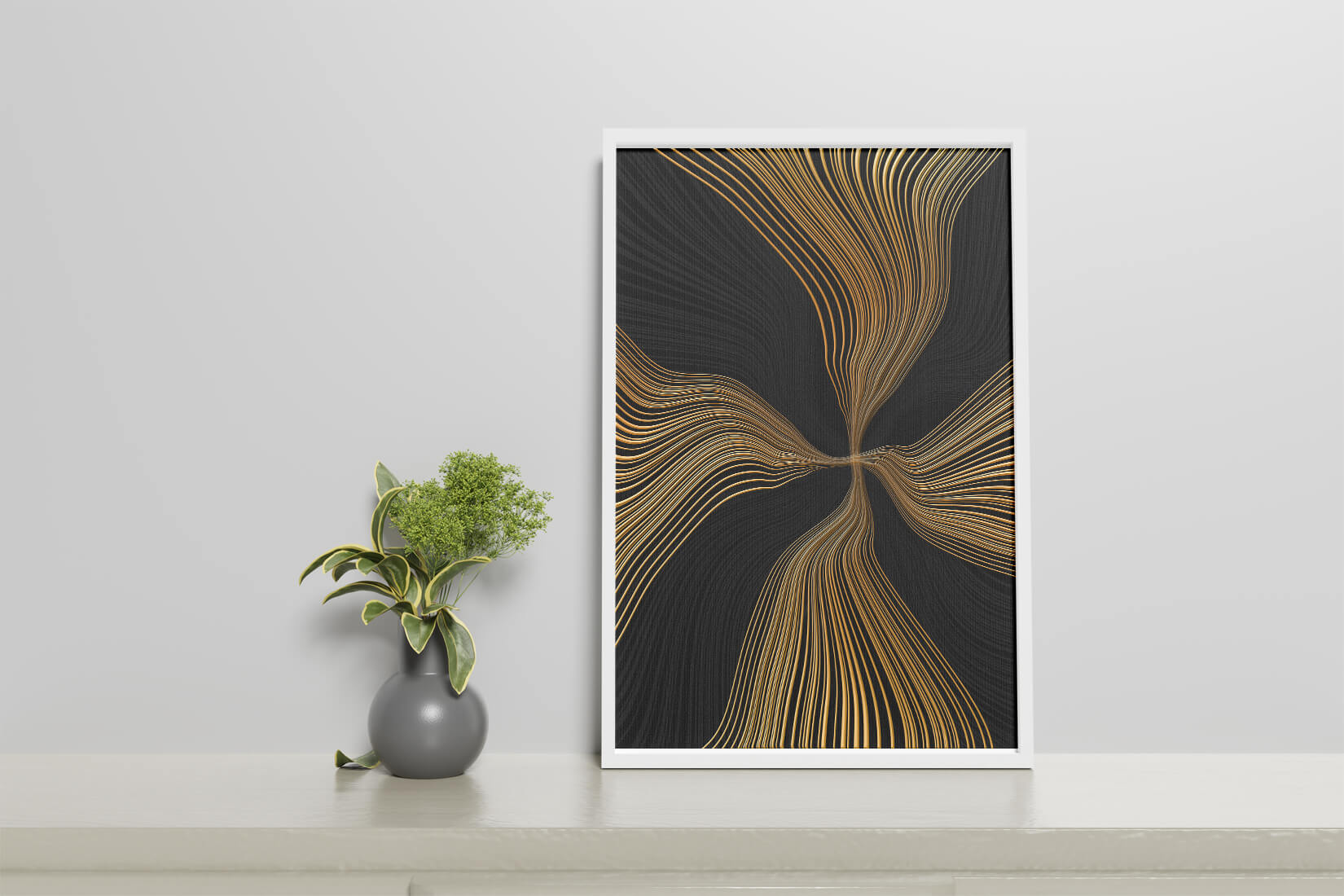 Líneas doradas abstractas sobre fondo negro con flujo dinámico