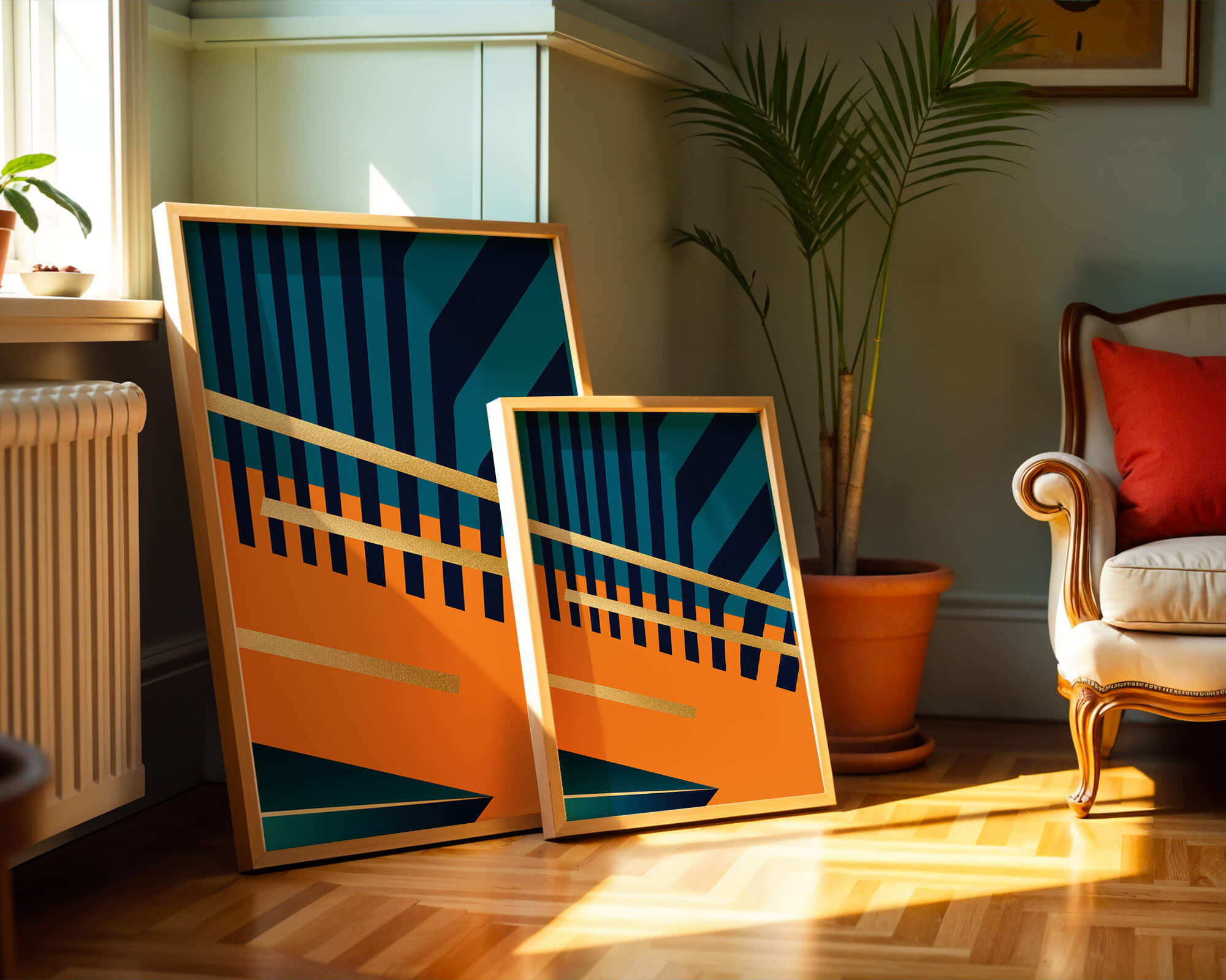 Abstrakte geometrische Komposition mit goldenen Akzenten