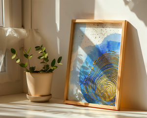 Abstract Watercolor Art with Gold Accents and Circular Pattern Design - Mi tienda
