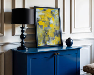 Abstract Yellow and Gray Geometric Art with Textured Patterns - Mi tienda