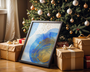 Abstract Watercolor Art with Gold Accents and Circular Pattern Design - Mi tienda