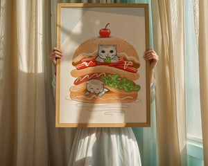 Playful Cats in a Burger with Tomato and Lettuce Topped with a Cherry - Mi tienda
