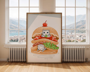Playful Cats in a Burger with Tomato and Lettuce Topped with a Cherry - Mi tienda