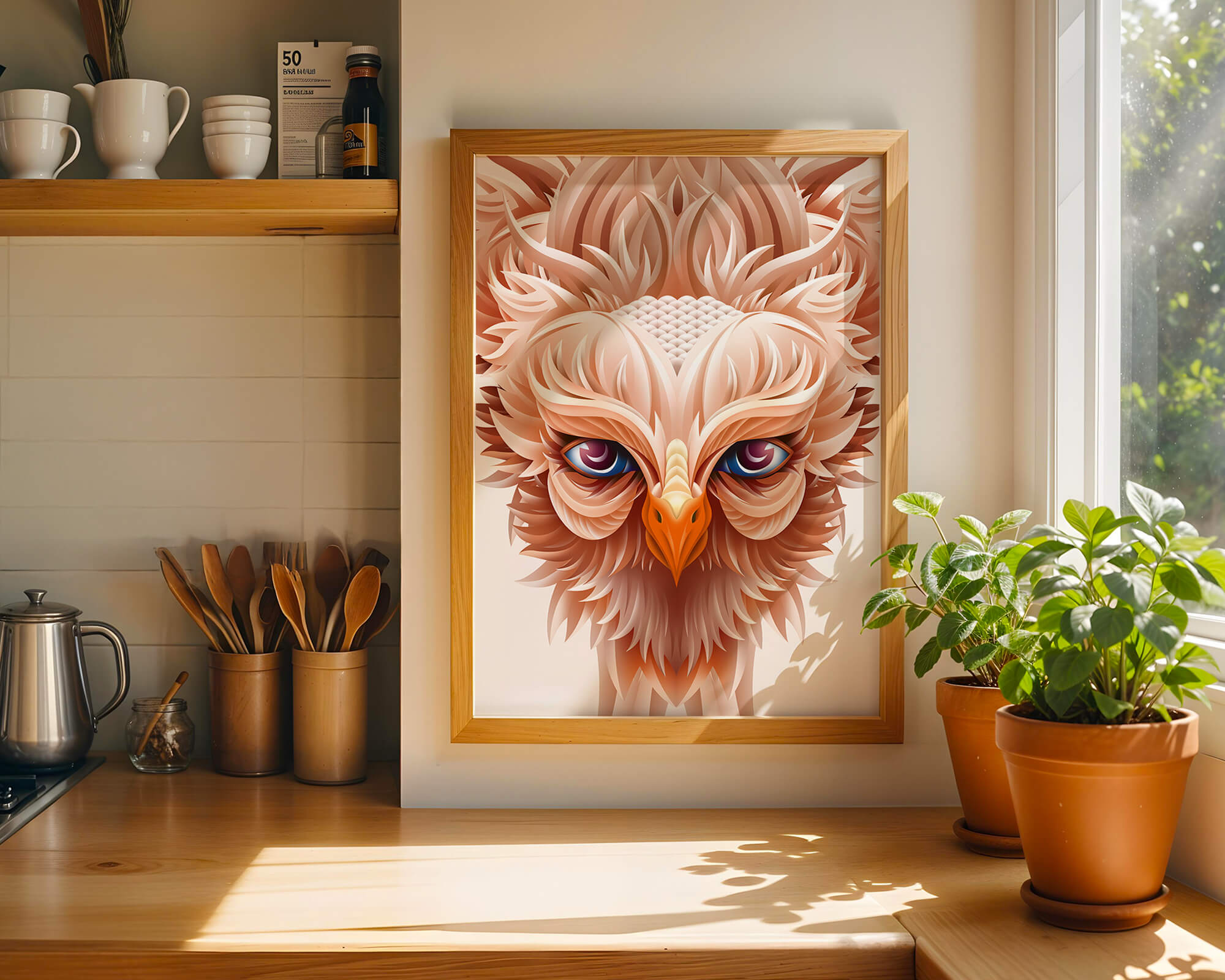 Detailed Abstract Illustration of an Owl with Intricate Feather Patterns