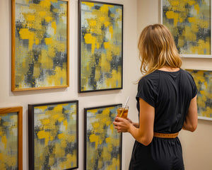 Abstract Yellow and Gray Geometric Art with Textured Patterns - Mi tienda