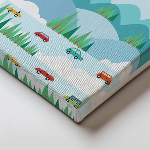 Colorful Landscape with Cars on Mountainous Road and Sunlit Sky - Mi tienda