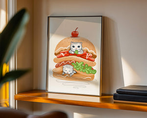 Playful Cats in a Burger with Tomato and Lettuce Topped with a Cherry - Mi tienda