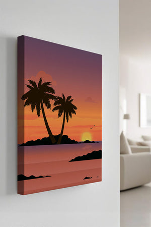 Sunset Over Tropical Island with Palm Trees and Birds - Mi tienda
