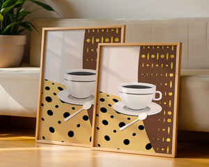 Contemporary Coffee Art with Geometric Patterns and Gold Accents - Mi tienda