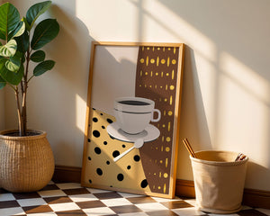 Contemporary Coffee Art with Geometric Patterns and Gold Accents - Mi tienda