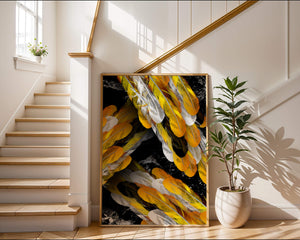 Abstract Composition with Yellow and White Feathers on a Black Background - Mi tienda