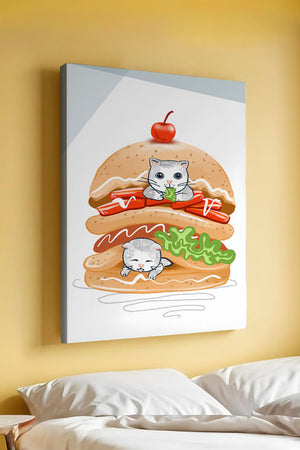 Playful Cats in a Burger with Tomato and Lettuce Topped with a Cherry - Mi tienda