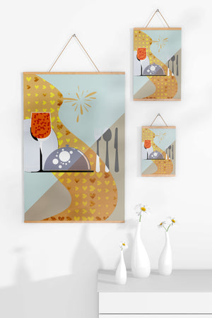 Elegant Dining Setting with Red Wine Glass and Gold Accents - Mi tienda