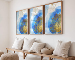 Abstract Watercolor Art with Gold Accents and Circular Pattern Design - Mi tienda