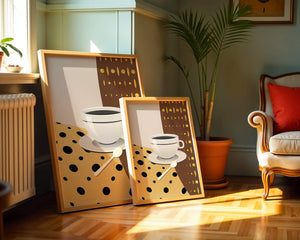 Contemporary Coffee Art with Geometric Patterns and Gold Accents - Mi tienda