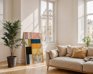 Geometric Abstract Art with Textured Blocks and Gold Accents - Mi tienda