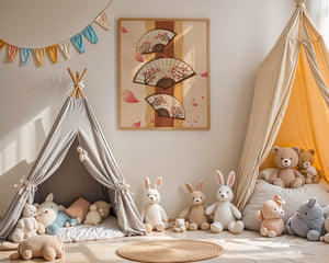 Elegant Japanese Fans with Cherry Blossom Design on Textured Background - Mi tienda